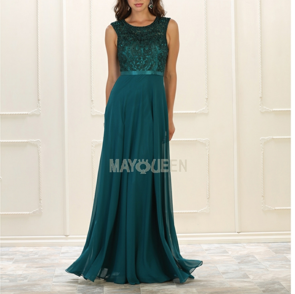 New long hunter green lace sleeveless dress